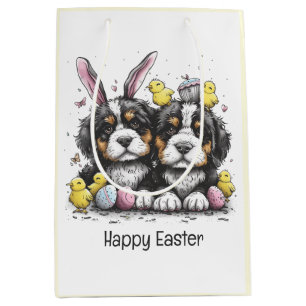 Happy Easter Bernese Mountain Dogs Medium Gift Bag