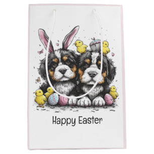 Happy Easter Bernese Mountain Dogs Medium Gift Bag