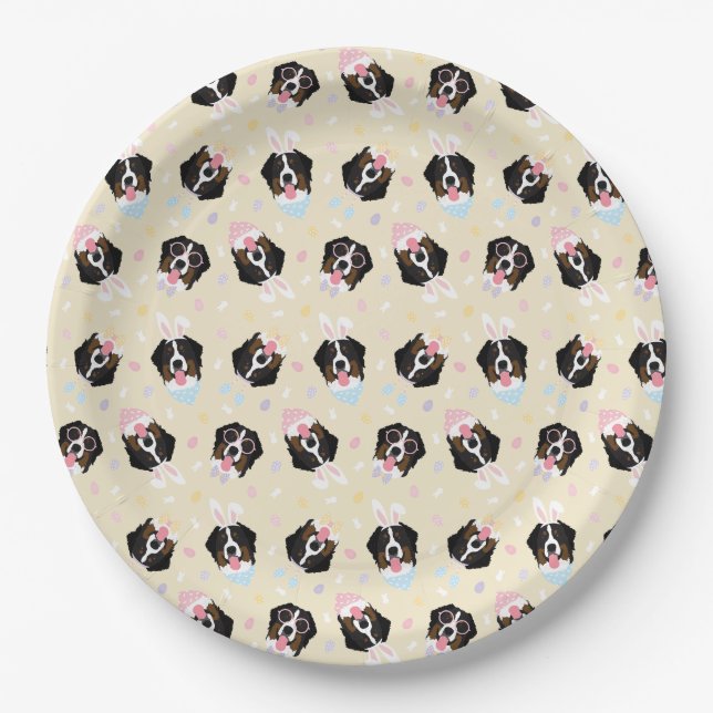 Happy Easter Bernese Mountain Dogs Paper Plate (Front)
