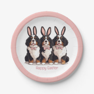 Happy Easter Bernese Mountain Dogs Paper Plate