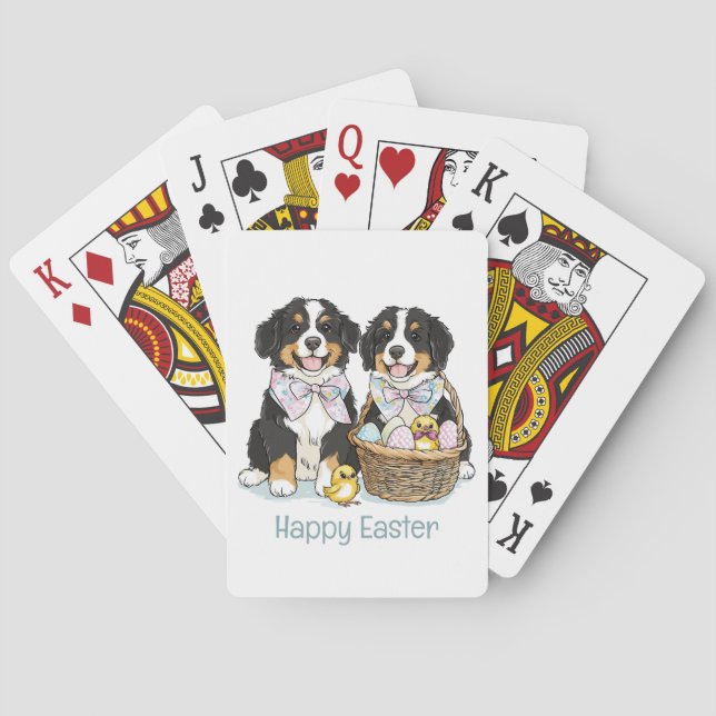 Happy Easter Bernese Mountain Dogs Playing Cards (Back)