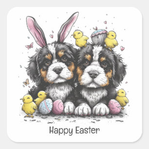 Happy Easter Bernese Mountain Dogs Square Sticker