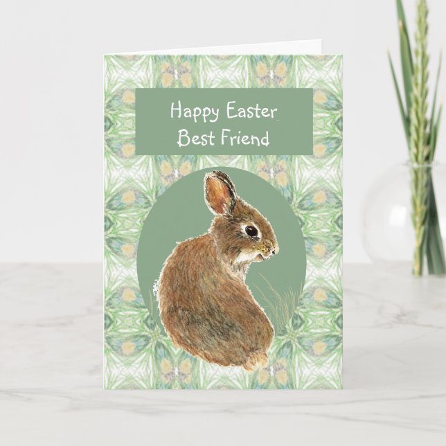 Happy Easter Best Friend Cute Bunny Rabbit Holiday Card (Front)