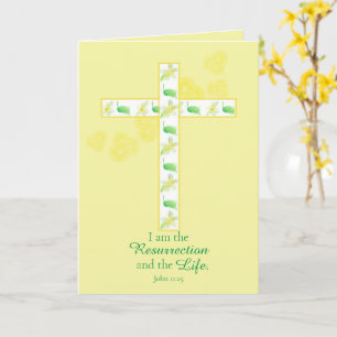 Happy Easter Bible Verse John 11:25 Yellow Cross Card