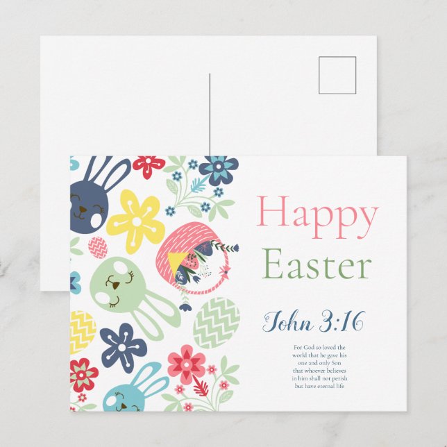 Happy Easter Bible Verse John 3:16  Postcard (Front/Back)
