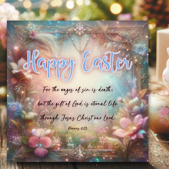 Happy Easter Bible Verse Pastel Flowers Christian  Holiday Card (Creator Uploaded)