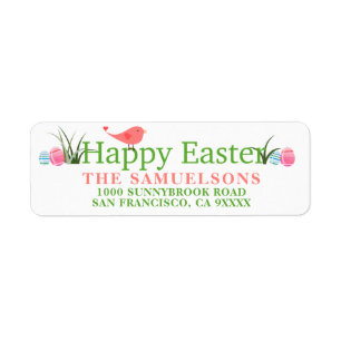 Happy Easter Bird Painted Eggs Return Address