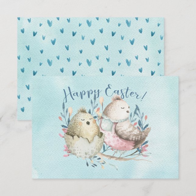 Happy Easter Birdies Birdnest Bird Egg Watercolor (Front/Back)