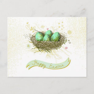 Happy Easter! - Birds nest with colorful eggs Holiday Postcard