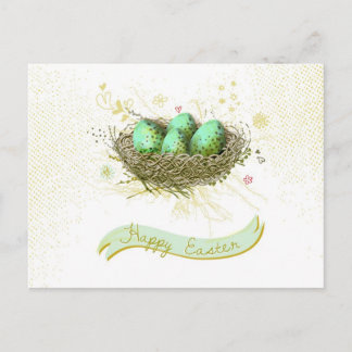 Happy Easter! - Birds nest with colorful eggs Holiday Postcard
