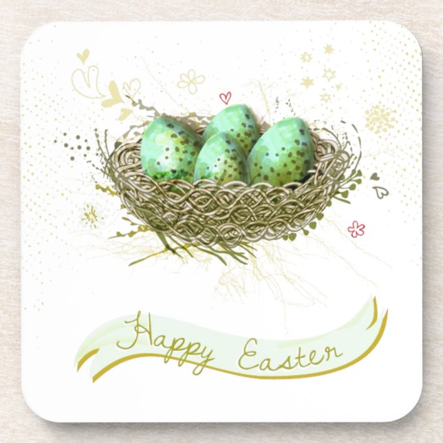 Happy Easter! - Birds nest with colourful eggs Coaster (Front)