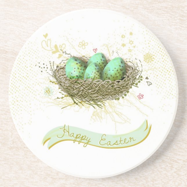 Happy Easter! - Birds nest with colourful eggs Coaster (Front)