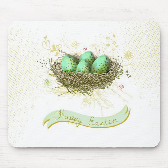 Happy Easter! - Birds nest with colourful eggs Mouse Mat (Front)