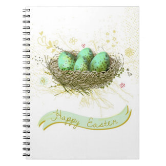 Happy Easter! - Birds nest with colourful eggs Notebook