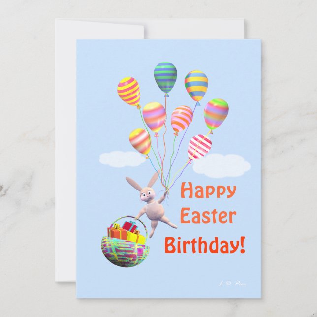 Happy Easter Birthday Bunny and Balloons Flat Holiday Card (Front)