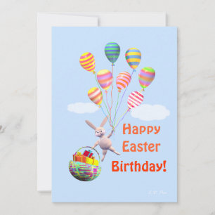 Happy Easter Birthday Bunny and Balloons Flat Holiday Card