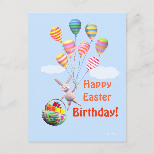Happy Easter Birthday Bunny and Balloons Holiday Postcard (Front)