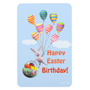 Happy Easter Birthday Bunny and Balloons Magnet
