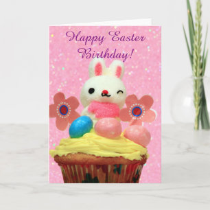 Happy Easter Birthday Bunny and Eggs greeting card