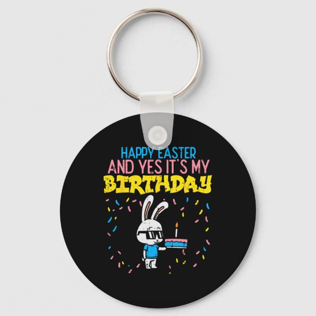 Happy Easter Birthday Bunny Cake Bday Party Boys G Key Ring (Front)