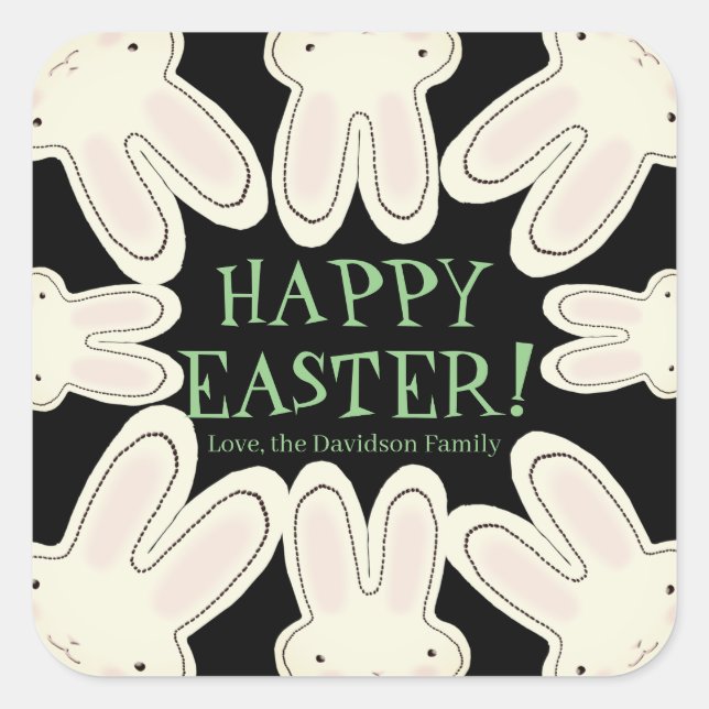 Happy Easter black hole cute peeking bunnies fun Square Sticker (Front)