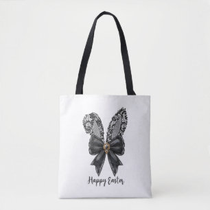 Happy Easter Black Lace Bunny Lace Ears Lace Bow Tote Bag