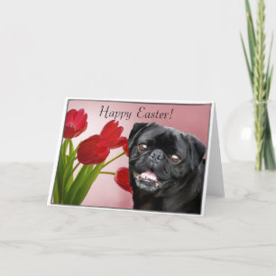 Happy Easter Black pug dog greeting card