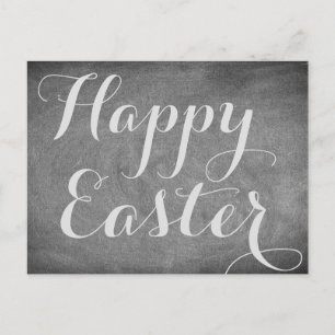 Happy Easter Black White Chalkboard Typography Holiday Postcard