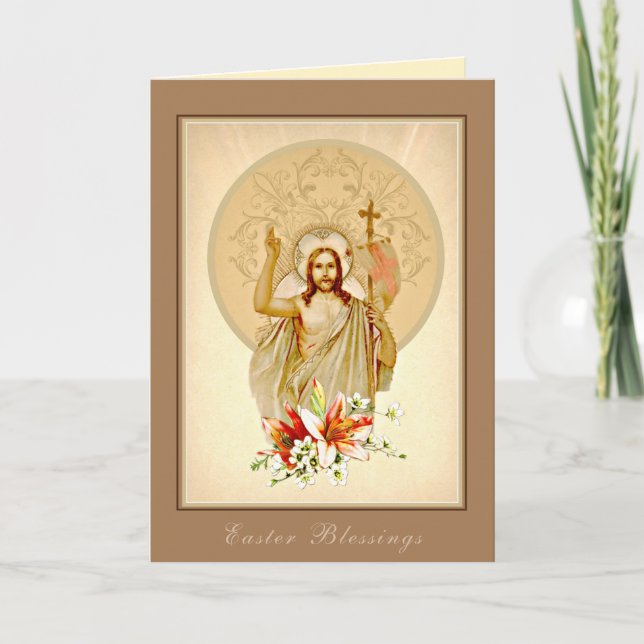 Happy Easter Blessings Prayer Resurrection Vintage Holiday Card (Front)