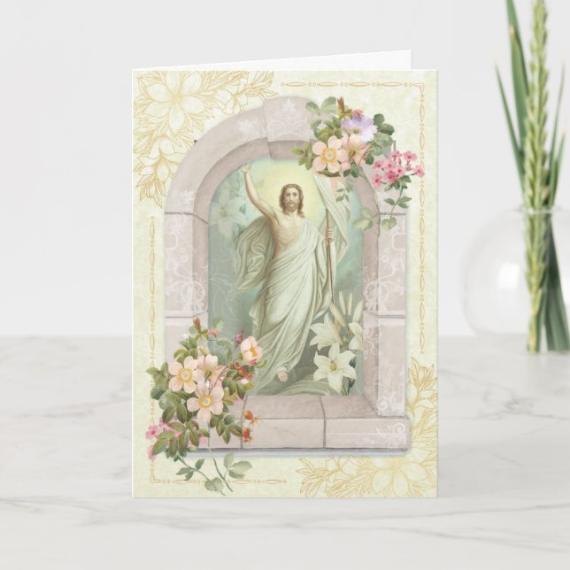 Happy Easter Blessings Prayer Resurrection Vintage Holiday Card (Front)