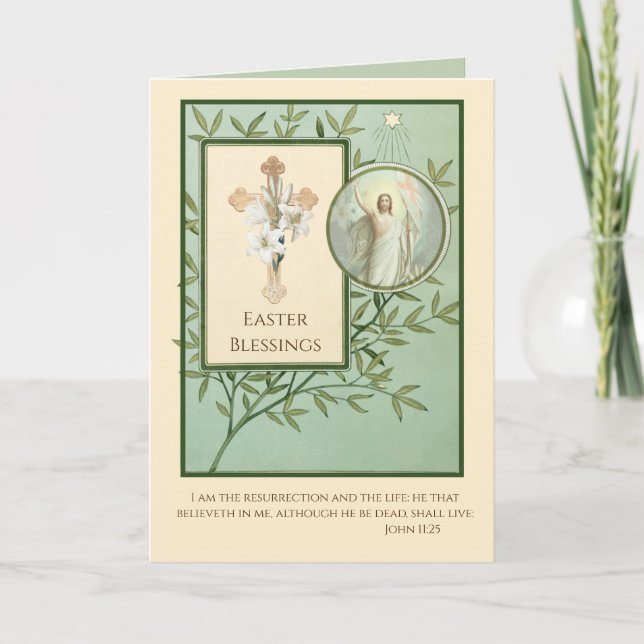Happy Easter Blessings Prayer Resurrection Vintage Holiday Card (Front)