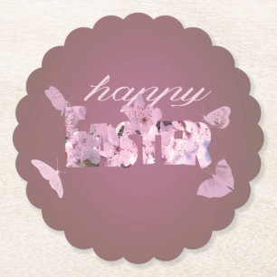 Happy Easter Blossoms And Butterflies Paper Coaster