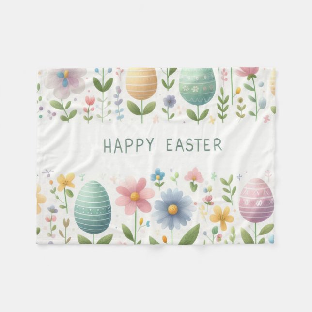Happy Easter Blossoms Fleece Blanket (Front (Horizontal))