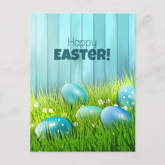 Happy Easter Blue and White Eggs Greeting Postcard (Front)