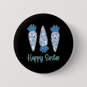 Happy Easter Blue Floral Chinoiserie Carrot Eggs E 6 Cm Round Badge
