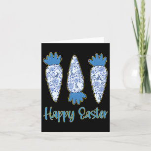 Happy Easter Blue Floral Chinoiserie Carrot Eggs E Card