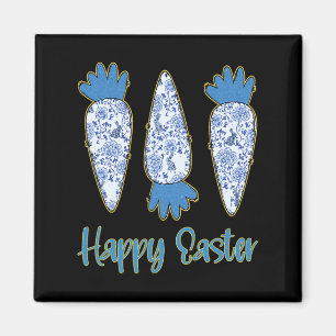 Happy Easter Blue Floral Chinoiserie Carrot Eggs E Magnet