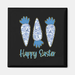 Happy Easter Blue Floral Chinoiserie Carrot Eggs E Magnet