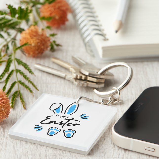 Happy Easter blue Key Ring (Front Right)