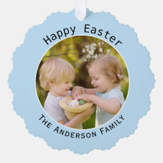 Happy Easter Blue Personalised Photo Decoration Tree Decoration Card