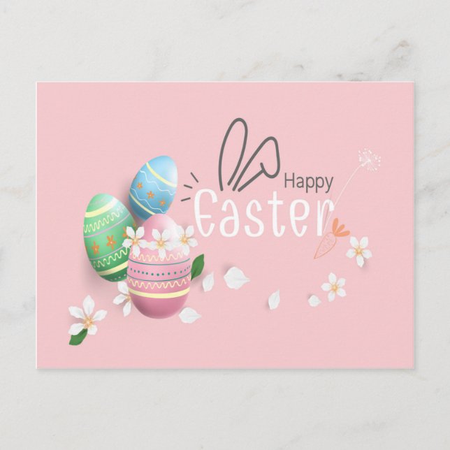 Happy Easter Blue Pink Green Egg Greeting Postcard (Front)