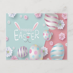 Happy Easter Blue Pink Purple Decorated Eggs Postcard