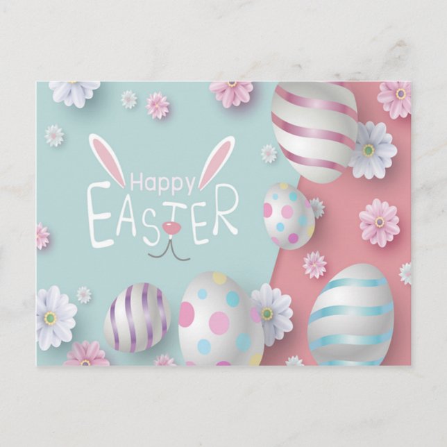 Happy Easter Blue Pink Purple Decorated Eggs Postcard (Front)