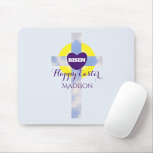 Happy Easter Blue Sky Cross Custom Name Mouse Mat