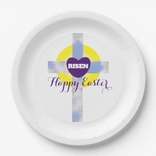 Happy Easter Blue Sky Cross Resurrection Day Paper Plate