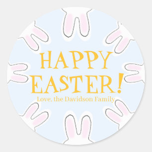 Happy Easter blue yellow custom cute bunnies funny Classic Round Sticker