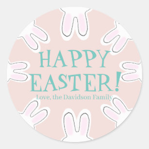 Happy Easter blush pink custom cute bunnies funny Classic Round Sticker