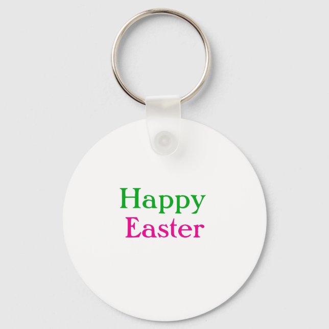 Happy easter boho green pink kids add name title key ring (Front)