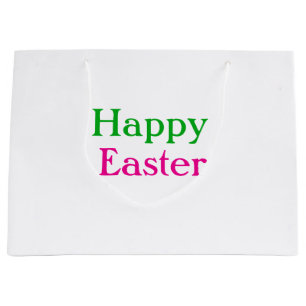 Happy easter boho green pink kids add name title large gift bag