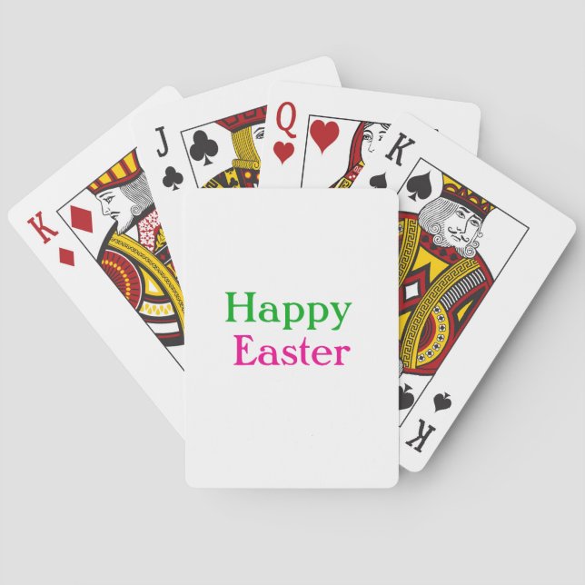 Happy easter boho green pink kids add name title playing cards (Back)